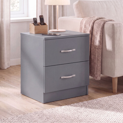 Vida Designs (Grey) Riano Bedside Table Set of 2, 2 Drawer Chest Nightstands 1