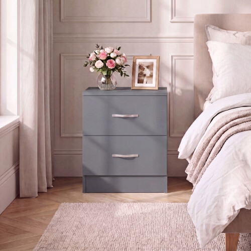 Vida Designs (Grey) Riano Bedside Table Set of 2, 2 Drawer Chest Nightstands 2