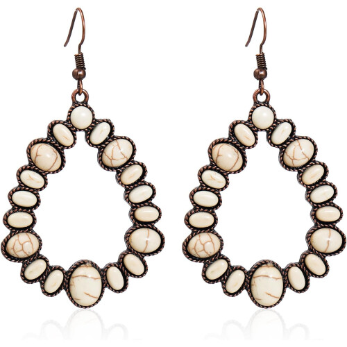 Bohemian Turquoise Oval Drop Earrings Ethnic Teardrop Style