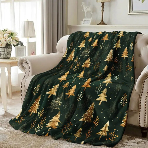 Christmas Foil Bow Throw Blanket with Gold Accents 1