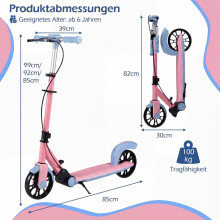 Hopfällbar rosa sparkcykel med LED-hjul och justerbart handtag