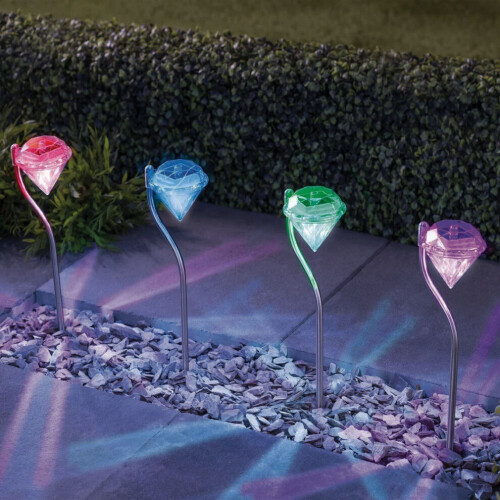 (Colour Changing LED)  Solar Diamond LED Lights Set of 4 1