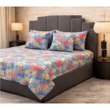 Sjh Decor 210 Tc Premium Glace Cotton Elegant Multi Floral 5 Piece Bedding Set - Soft Bedsheet With Pillow Covers & Quilted Cushion Covers (Filled)