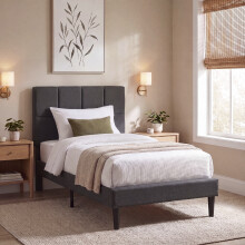 (Dark Grey Linen, Single) Velmora Ottoman Fabric Bed Frame Under Bed Storage, Upholstered Headboard & Gas Lift Storage Base-Bedroom Furniture