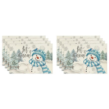 8PCS Xmas Trees Snow Christmas Placemats Winter Table Mats for Kitchen Dining Decoration C