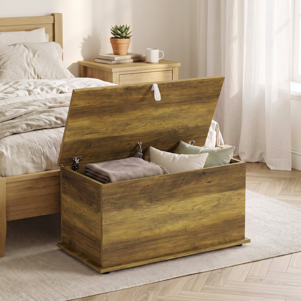 Homcom Storage Chest With Safety Hinged Lid, 102L Storage Box, Brown