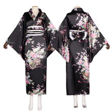 (black, M) Japanese Traditional Yukata Women's Formal Kimono Set, Anime Cosplay Stage Costume, Summer Festival Outfit with Obi Belt