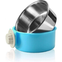Gamelle suspendue 2 en 1 pour animaux de compagnie, mangeoire amovible en acier inoxydable et plastique pour cage, chat, lapin, furet, bleu