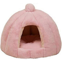 Niche chaude et fermée pour chien ou chat, en fourrure épaisse de lapin, rose moyen
