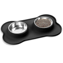 Durable Stainless Steel Double Dog Bowl with Non-Slip Silicone Mat for Cats & Dogs