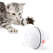 USB Charging Interactive LED Cat Toy Ball 360 Auto Rotation Pearl White