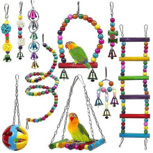 10 Pack Parrot Bird Cage Hanging Chew Bite Bridge Wooden Beads Ball Bell Toys