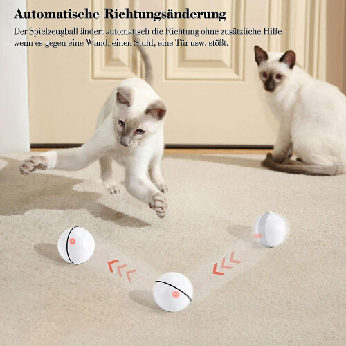 USB Charging Interactive LED Cat Toy Ball 360 Auto Rotation Pearl White 2