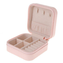 Boîte de rangement compacte rose pour bijoux de voyage, boucles d'oreilles et colliers