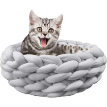 Panier douillet en coton tricoté chaud pour animaux de compagnie, nid câlin pour chiens et chats, 30 cm, gris clair