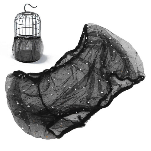 Dustproof Birdcage Mesh Cover with Star Moon Decor Black 2