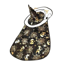 Cape et chapeau de vampire pour chat, tenue d'Halloween, vĂŞtements de cosplay pour animaux de compagnie, noir