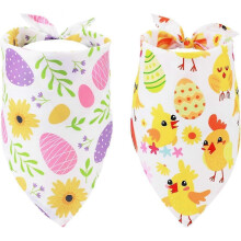 Lot de 2 bandanas de Pâques pour chien, mignons, triangulaires, à motifs d'œufs et de fleurs.