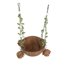 Hanging Bird Swing Toy with Coconut Nest Chew Toy for Parrots Cage Breeding Bed without shredded coc