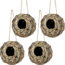 4 Pack Hand Woven Hanging Bird Nest House Outdoor Gardens Balconies Trees Natural Grass As Shown