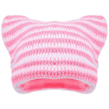 Adult Multicolor Round Top Cat Ear Knit Warm Beanie Hat 1 Pack 28.00X15.00X1.50CM