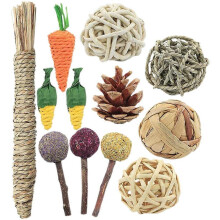 Lot de 12 jouets à mâcher pour petits animaux de compagnie, accessoires pour cage de lapin et de chinchilla