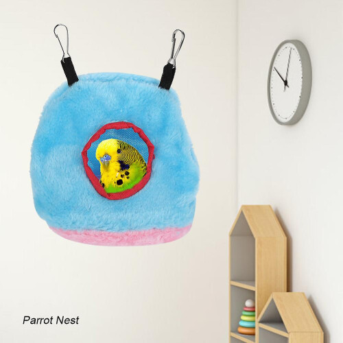 Warm Plush Parrot Nest Windproof Hanging Hammock Swing Bed Cave for Bird Blue Small 1