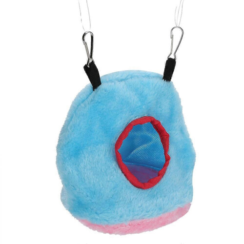Warm Plush Parrot Nest Windproof Hanging Hammock Swing Bed Cave for Bird Blue Small 2