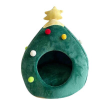 Cozy Semi-Closed Christmas Cat House Warm Soft Winter Cat Bed