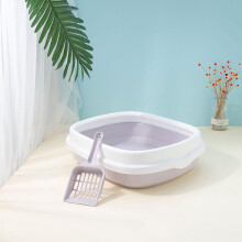 Oversized Spill-Proof Thickened Semi-Enclosed Litter Pan with Scoop Grey S