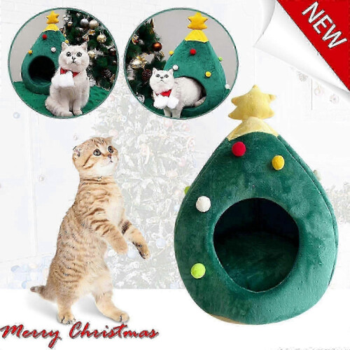 Niche de Noël semi-fermée et confortable, lit d'hiver doux et chaud pour chat 1