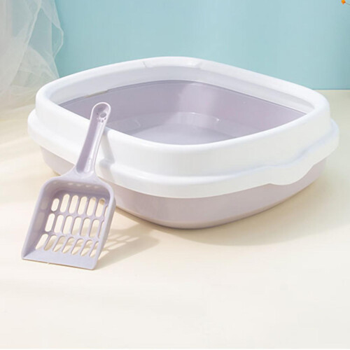 Oversized Spill-Proof Thickened Semi-Enclosed Litter Pan with Scoop Grey S 2