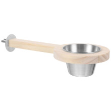 Mangeoire pour perroquets en acier inoxydable avec perchoir en bois, lot de 4, beige, 20 x 9 x 4 cm