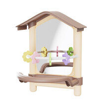 Wooden Chewable Parrot Mirror Perch Toy for Cockatiel Budgie Lovebird Cage Coffee color