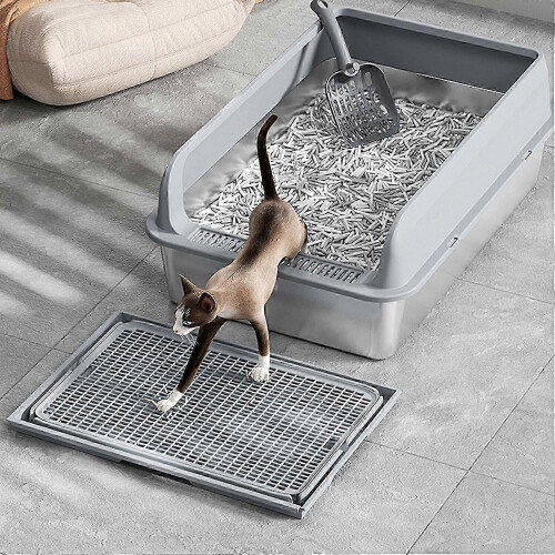 DoubleLayer Cat Litter Mat Light Gray NonSlip Reusable EasyClean 25-26s 1