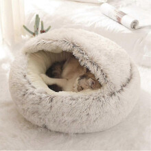 2025 Cat Bed Fluffy Round Soft Plush Den Hood Warm Winter Sleeping Pillow Non Slip Machine Washable
