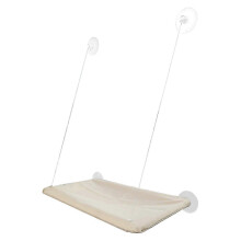 Sicherheits-Hängematte für Katzenfenster mit Stützstange und cremefarbener Matte für ein Nickerchen bei Kätzchen (63,5–66 cm)