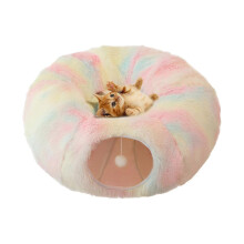 Lit tunnel en peluche en forme de donut de 63,5 à 66 cm, chaud, doux, lavable, canapé amovible pour grands chats