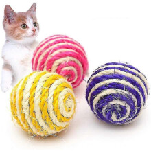 2025 3 Pcs Funny Cat Toy Sound Balls Natural Sisal Pet Cat Catch Random Color