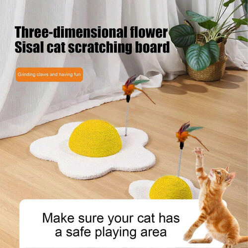 Flower Shape Sisal Interactive Cat Scratch Pad with Spring Plush Bee Furniture Guard 1