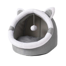 Maisonnette pour chat en peluche semi-fermée avec coussin amovible pour chats d'intérieur et petits chiens