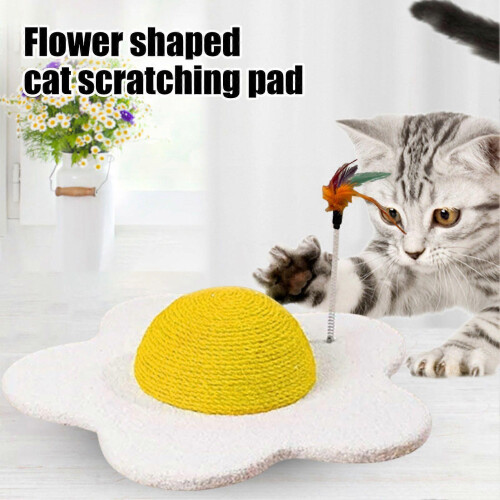 Flower Shape Sisal Interactive Cat Scratch Pad with Spring Plush Bee Furniture Guard 2
