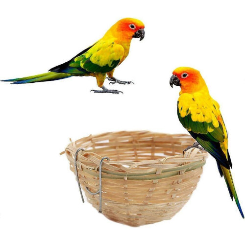 Bamboo Handwoven Small Bird Nest with Hanging Metal Hook for Parakeets Canaries 2