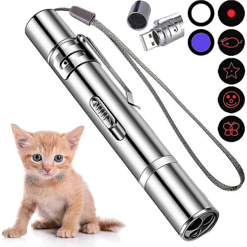 7-in-1 USB Rechargeable Laser Pointer Pen Red UV Flashlight Cat Pet Toy
