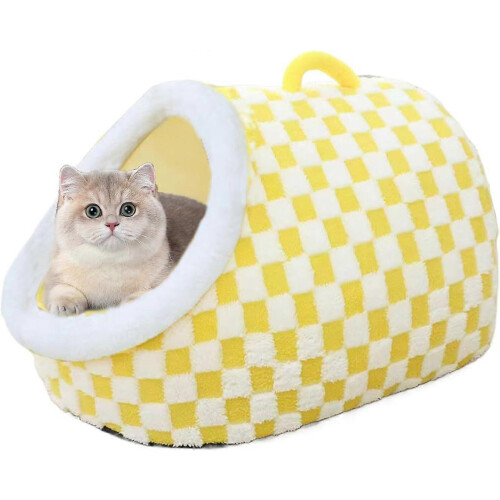 Cute Covered Cat Cave for Indoor Cats Soft Calming Pet Sofa Bed