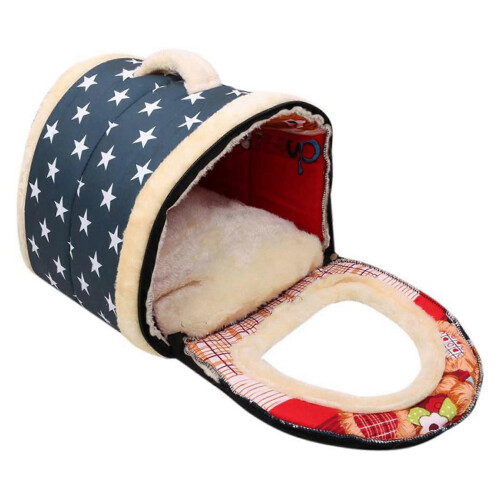 2X Soft 2in1 Star Pattern Pet Nest Bed NonSlip Foldable Warm Winter Sleeping Bag Cushion 1