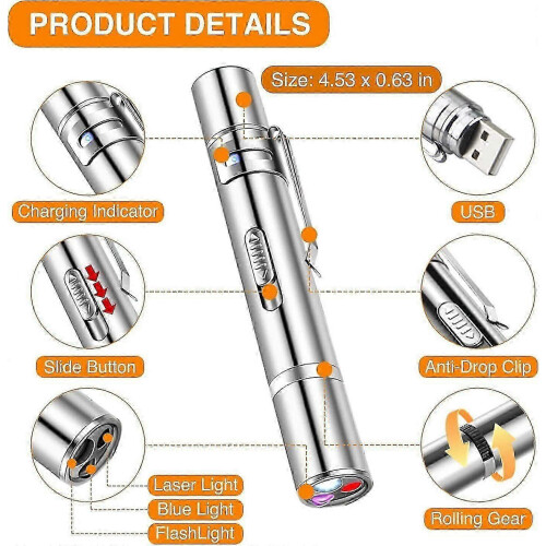 7-in-1 USB Rechargeable Laser Pointer Pen Red UV Flashlight Cat Pet Toy 2