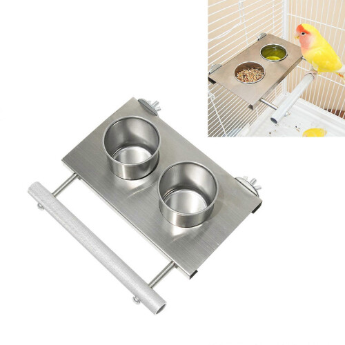 Multicolor Double Bowl Parrot Feeder with Perch Platform for Bird Rest Enrichment Fun 1