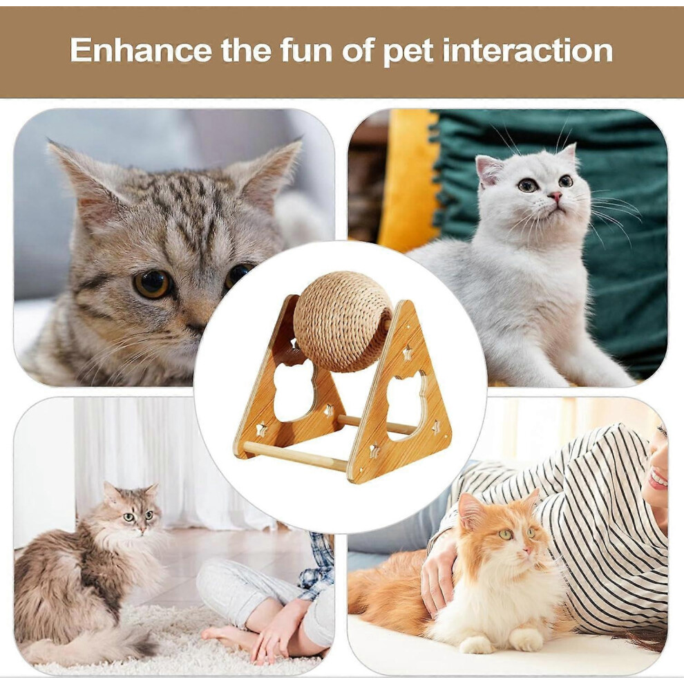 Hir Rope Interactive Sound Cat Scratching Post Wooden Rotating Tower Sisal Rope ...