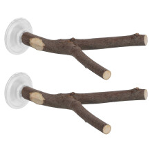 2pcs Wood Shower Perch with Suction Cup for Parakeet Cockatiel Window Birdcage Parrot Toys